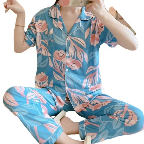 2022 Home Wear Sommer Kurzarm Damen Schlafanzug Set Lange Hose Pyjama Sets - Bild 2 von 15