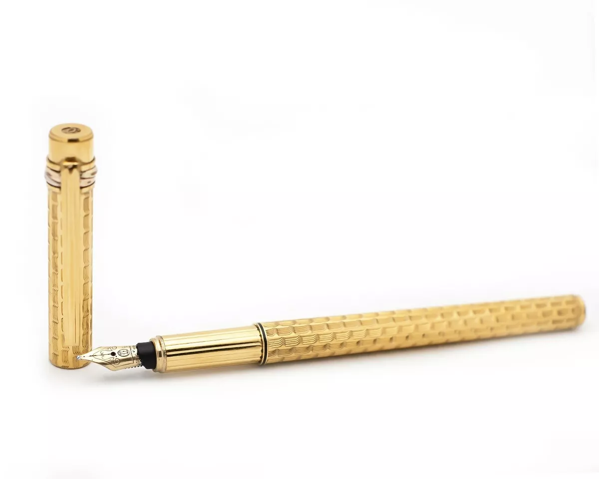 Must De CARTIER RARE Pattern Vintage Fountain Pen Gold Plated 18K Gold Nib Mint