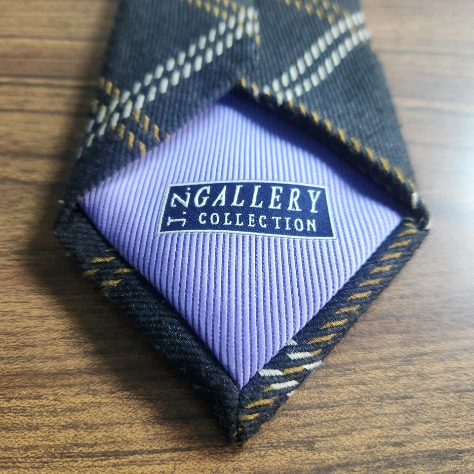 J.Z. Corbata de cuello Richards Gallery negra a cuadros mezcla de lana de seda 62" x 3,5" para hombre Foto 3 de 4