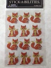 STICKABILITIES GLITTER STICKERS GLITTERED FOX FOXES - FREE SHIPPING - BEAD EYES