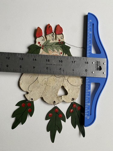 Vtg 1991 House Of Hatten Santa Ornament w/ Holly Folk Art - Picture 12 of 14