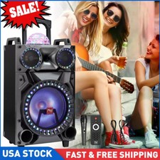 12" Subwoofer Portable Wireless Bluetooth Speaker Audio Trolley Party DJ LED Mic