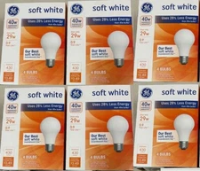 GE - Soft White - 40 W (uses 29 w) - Light Bulbs - 6 Packs/24 Bulbs