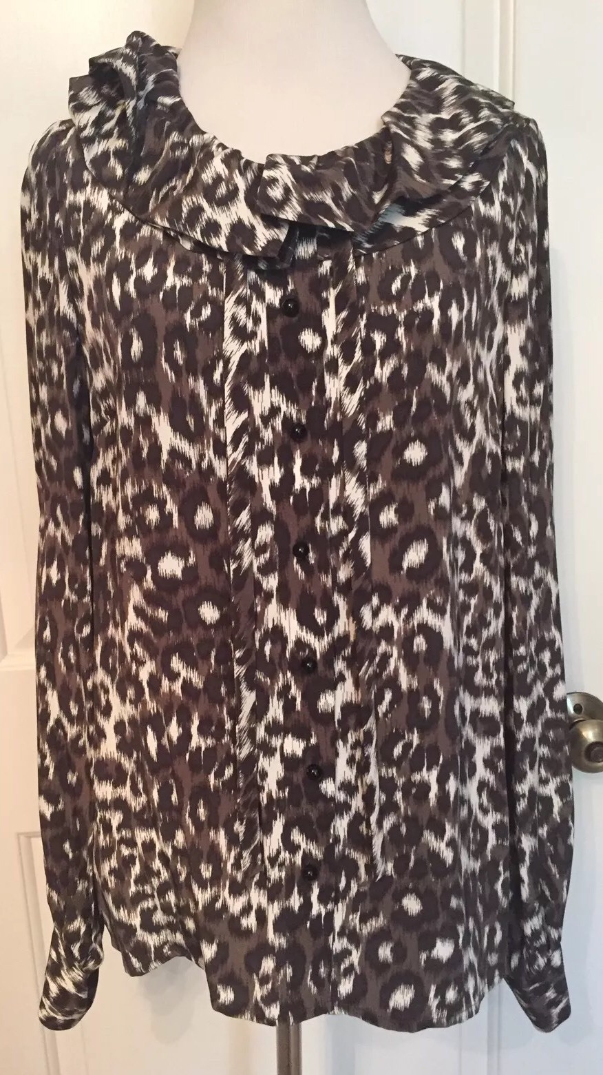 Kate Spade NY blouse Black White Gray Animal Print Long Sleeve size 6 thumbnail 3