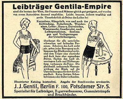 J. J. Gentil Berlin LEIBTRAEGER GENTILA EMPIRE  Historische Reklame von 1920