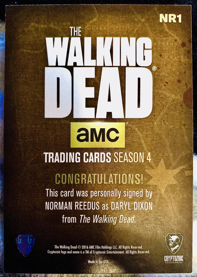 The Walking Dead Season 4 Norman Reedus As Daryl Dixon Auto Card #NR1 Silver /75 - Image 2 of 2