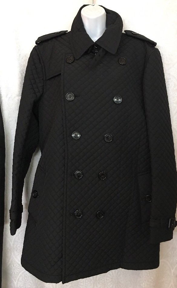 Burberry Raincoat Black Quilted Black Plaid Lining No Belt Size Xl-image