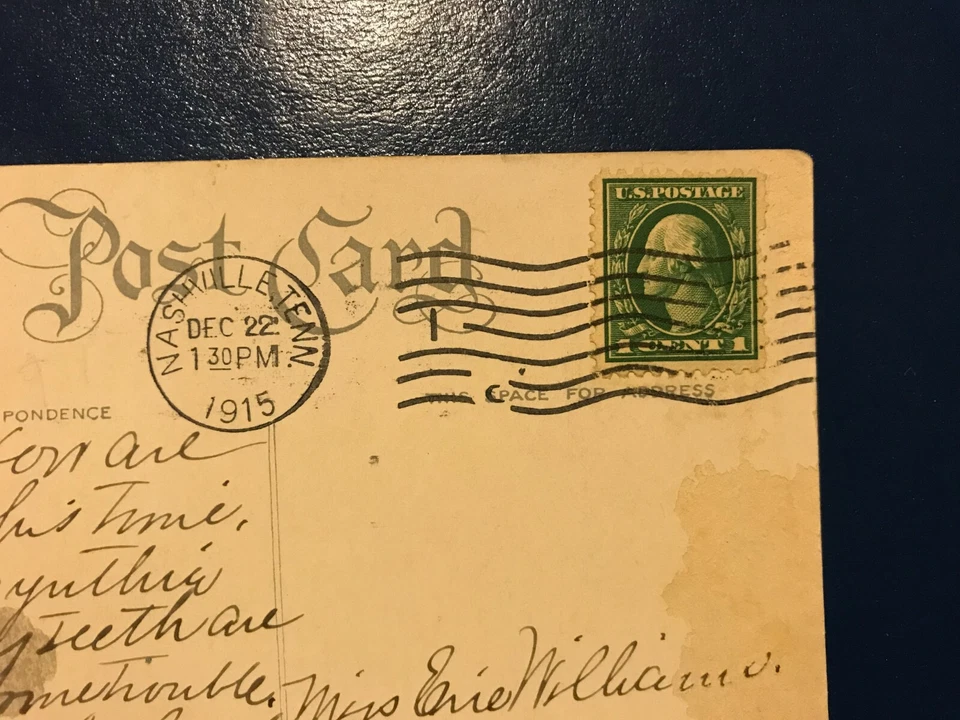 Post stamps 1 C Benjamin Franklin Postcard Christmas, dated 1915 - Image 2 of 3