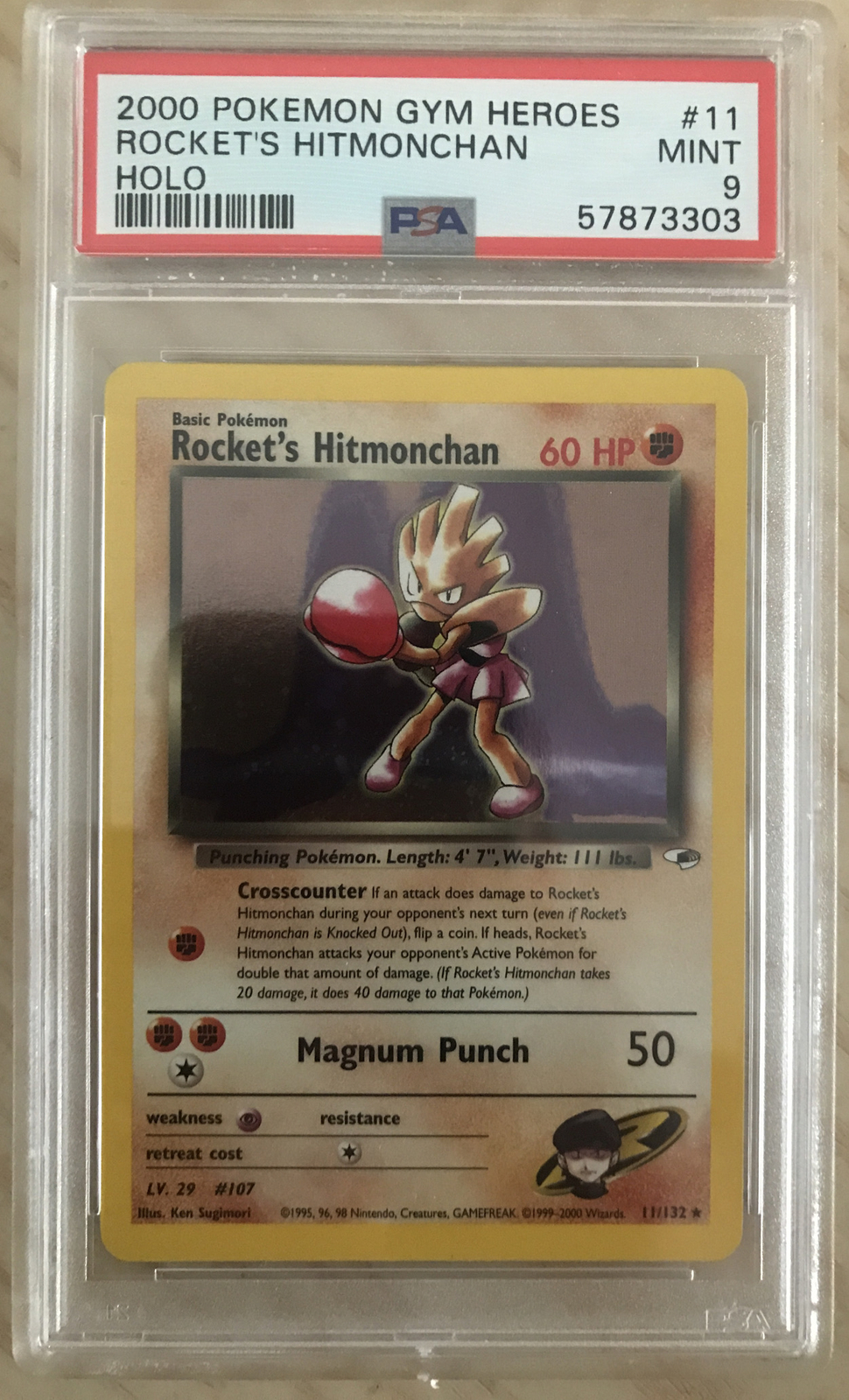 2000 Pokemon Gym Heroes Rocket's Hitmonchan Holo PSA 9 MINT No. 11/132 #11