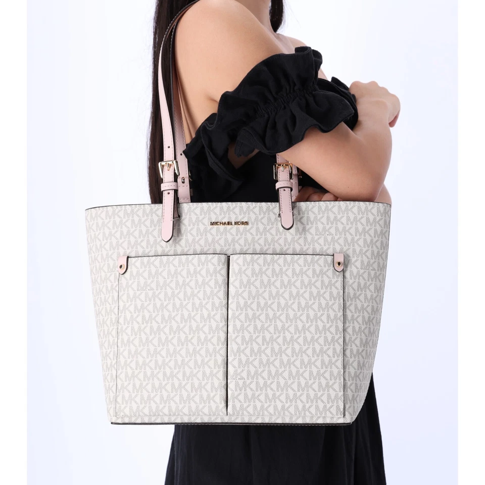 Bolso de Viaje Michael Kors Jet Set Mediano Doble Bolsillo Vainilla MK Rosa Rubor Foto 2 de 4