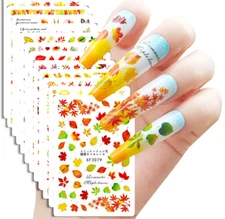 3D Adhesive Nail Art Decal Autumn Owl Ginkgo Maple Leaf Acorn Stickers NH15