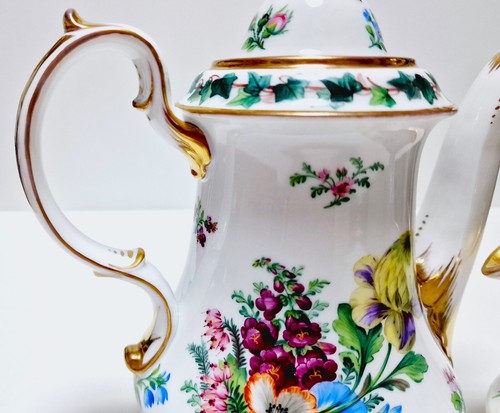 Antik KPM Berlin - Kaffeekanne & Milchkännchen - Blumen.Goldrand Dekor - Bild 11 von 15