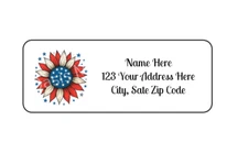30 Patriotic Flag Flower PERSONALIZED RETURN ADDRESS LABELS 1 in X 2 5/8 GLOSSY