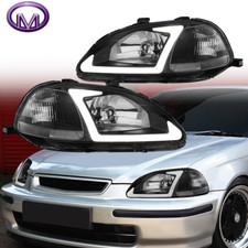 Pair Headlights Left + Right For 1996 1997 98 Honda Civic EJ EK EM LED DRL Strip