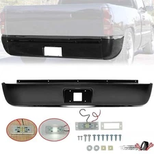 Rear Bumper Roll Pan w/LED License Lamp For Chevy Silverado 1500 07-13 Fleetside
