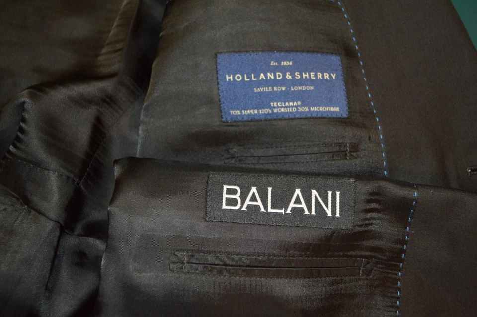 Holland & Sherry Hombre Dos Botones Plata Negro Sólido Super 120s Chaqueta Blazer 48R Foto 4 de 4