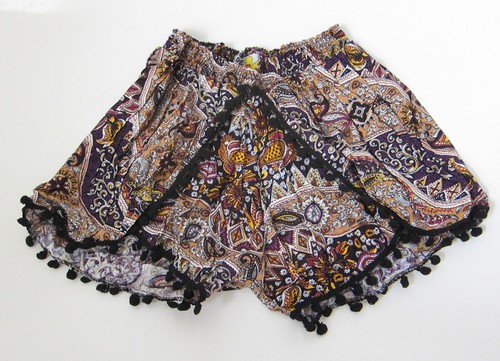 High waist Stretchy/Elasticated Ladies shorts UK size 8,10,12,14 pom tassels - Picture 23 of 33