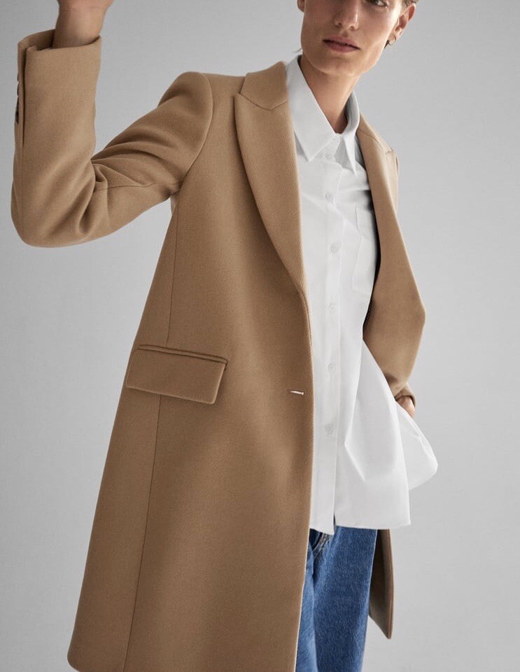 Zara Women Manteco Menswear-Style Coat Taupe Brown 3057/244