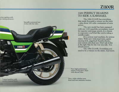 KAWASAKI Brochure KZ1100R Z1100R 1100R 1984 1985 ELR Sales Catalog