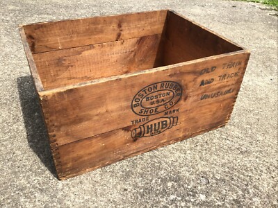 Antique Dovetail Boston Rubber Shoe Company Hub Mark Wooden