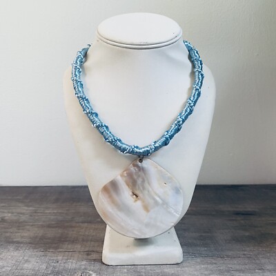 Vintage 17  Shell Blue Beach Salt Life Retro Necklace Signed Robert Rose