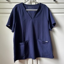 Figs Women s Casma Three Pocket Scrub Top Navy Short Sleeve Size XXL