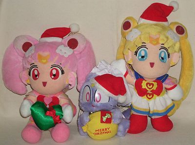 Sailor Moon & Chibi Moon & Luna Christmas Plush Dolls Set Banpresto 1995 Rare