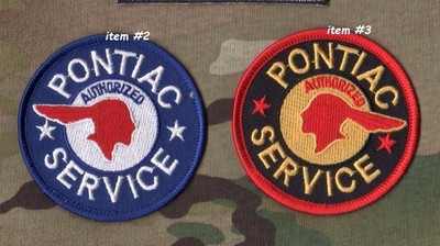 GENERAL MOTORS GM RACING TEAM VINTAGE  iron-on 2-PATCH SET: PONTIAC SERVICE SIGN
