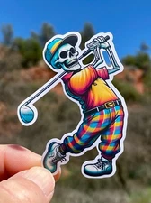 2" Skeleton On The Golf Course Sticker, Decal, Skull, Game, Sports, Hat, Swing