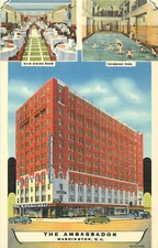 WASHINGTON, D.C. "THE AMBASSADOR HOTEL VIEWS 1936 LINEN POSTCARD
