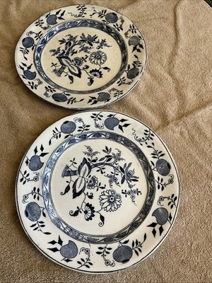 Antique Flow Blue Staffordshire (2) Onion Pattern Dinner Plates 10 