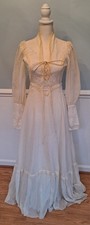 Vntg Handmade Gunne Style Corset Fairy Sheer Romantic Boho Long Dress Size 6/8