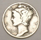 1939 Mercury Winged Head Dime 10 Cents Silver Coin F
