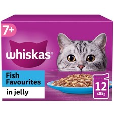 48 x 85g Whiskas 7+ Fish Favourites Mixed Senior Wet Cat Food Pouches in Jelly 5.39 per kilo