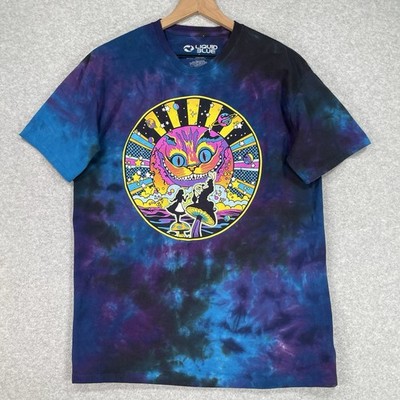Liquid Blue Shirt L Blue Tie Dye Hippie Cat Mushroom Hookah Crew Neck