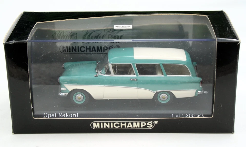 Opel Rekord P1 Caravan Bj. 1957-1962, Aquamarin-Blau, MINICHAMPS Im M.1:43 , - Immagine 4 di 4