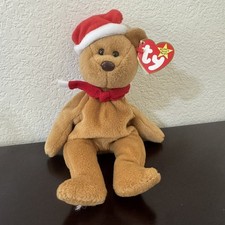 Ty 1997 Teddy Style 4200 Beanie Baby Bear Red Holiday Christmas Hat w Heart MWMT
