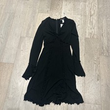Vintage Versace Women’s Size 42 US 6 Black Long Sleeve Midi Ruffle Dress 