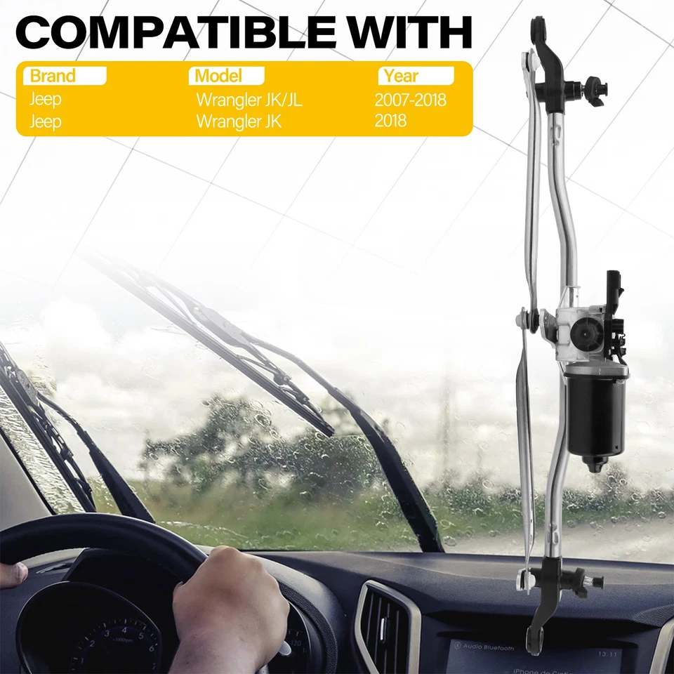 Front Windshield Wiper Linkage & Motor Assembly For 2007-2018 Jeep Wrangler JK Foto 2 de 4