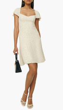 Reformation Novia Polka Dot Flutter Sleeve Dress in Salt and Pepper, Size 4