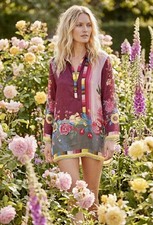 NEW Johnny Was L 100 Silk Tunic Top Blouse Scalloped Hem Button Up Shirt Cool