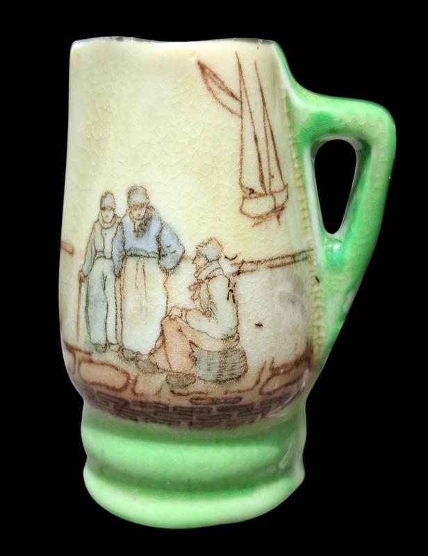 ​Vintage Royal Doulton Miniature 2" Pitcher/Ewer Coastal Scene w/ People Green