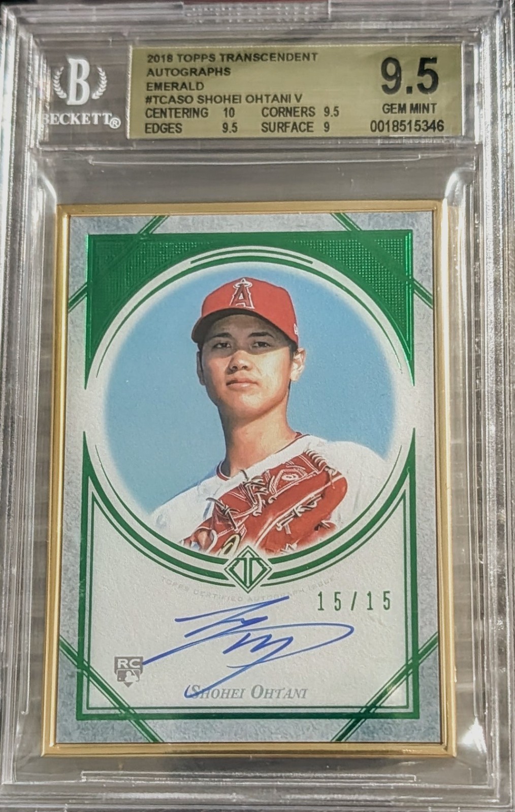 2018 Topps Transcendent Japan Shohei Ohtani Rookie RC Auto /15 *BGS 9.5 GEM MT
