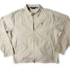Polo Golf Ralph Lauren Harrington Jacket Mens Size L Beige Zip Windbreaker Pony