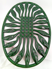 Invicta Cast Iron Trivet  Enameled Green Leaves France Metal Feet Heavy 1980s