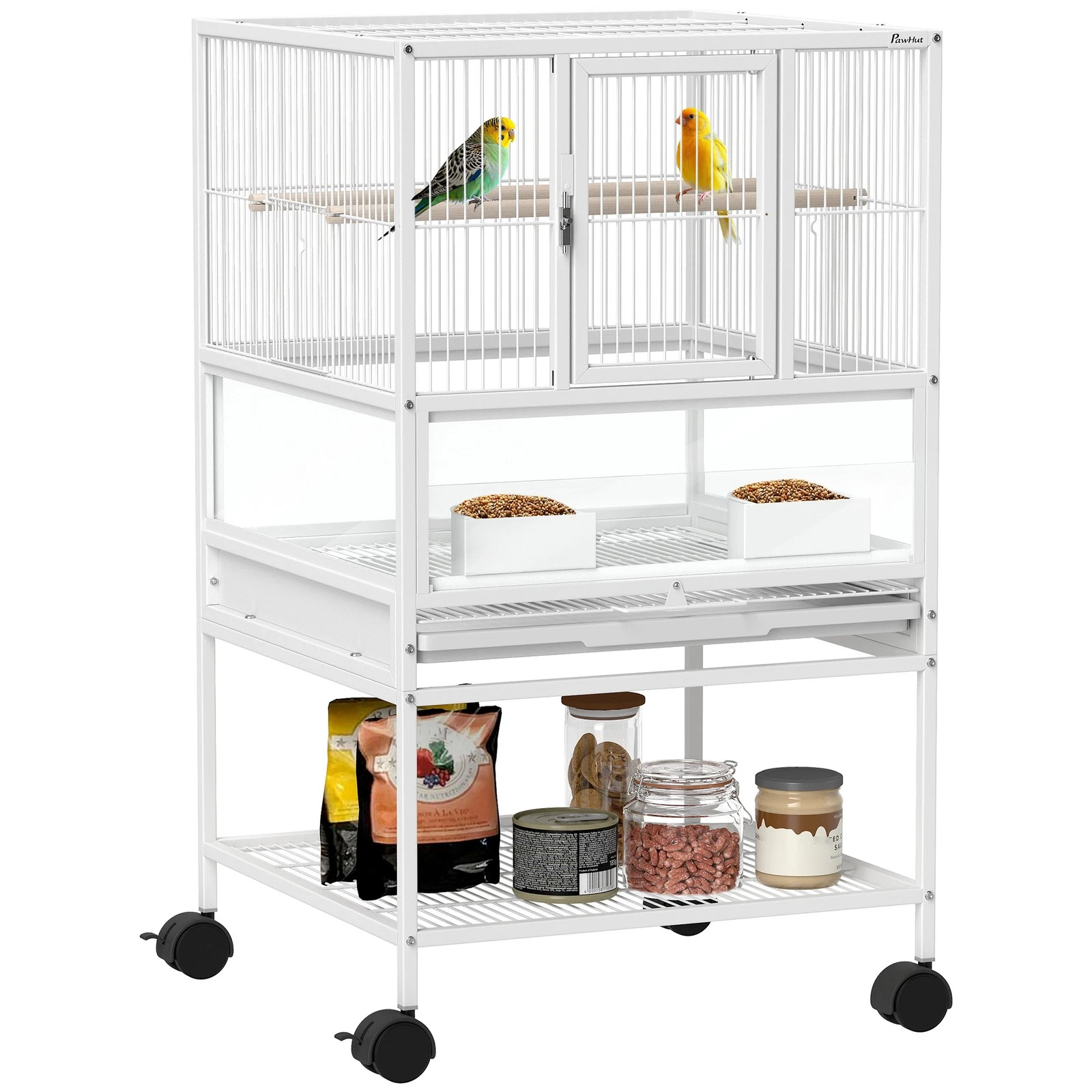 PawHut Bird Cage Parrot Cage with Rolling Stand Acrylic Viewing Panels White
Opens in a new window o