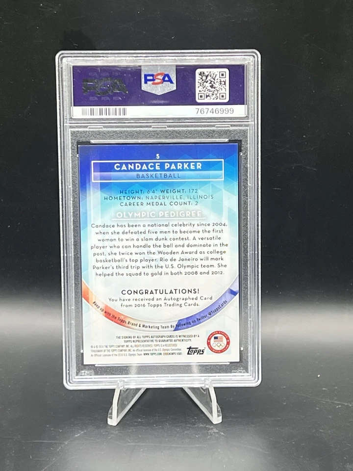 CANDACE PARKER 2016 Topps Olympics AUTO Card #5 🏀Team USA 🥇 Psa 9 - Image 2 of 2