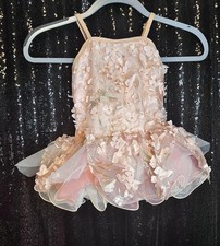 Girls A Wish Come True Dance Costume 84986 Pink W/ Pink Flowers Small 4-6