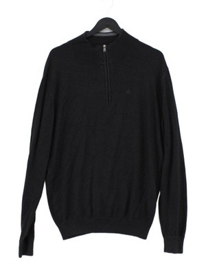 Calvin Klein Herren Pullover L Grau Baumwolle mit Acryl Mock Neck Pulli