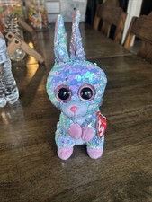 Ty FLIPPABLES - RAINDROP the Bunny Rabbit Sequins 6" Beanie Boos NEW MWMT Plush